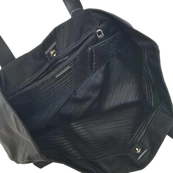 Auth PRADA - Black Nylon Leather Tote Bag - Picture 8 of 9